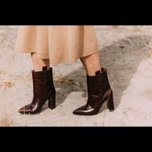 Paris Texas croc effect ankle boots. Brown